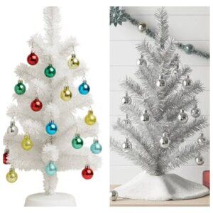 Mini Table Top 16 Inch Christmas Tree - Pink, Silver or White Includes Ornaments